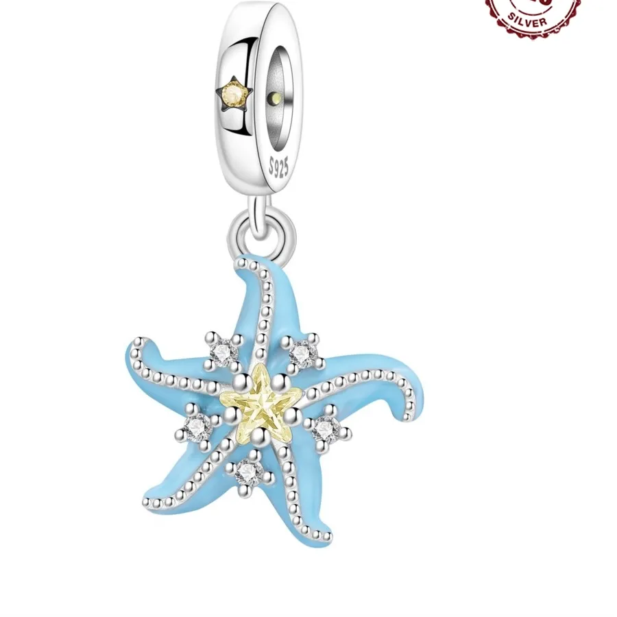 Authentic PANPOKI 925 Sterling Silver Sea Star Ocean Pendant Beads Original Pendants Bracelet Charm Jewelry Party DIY Trendy Gifts