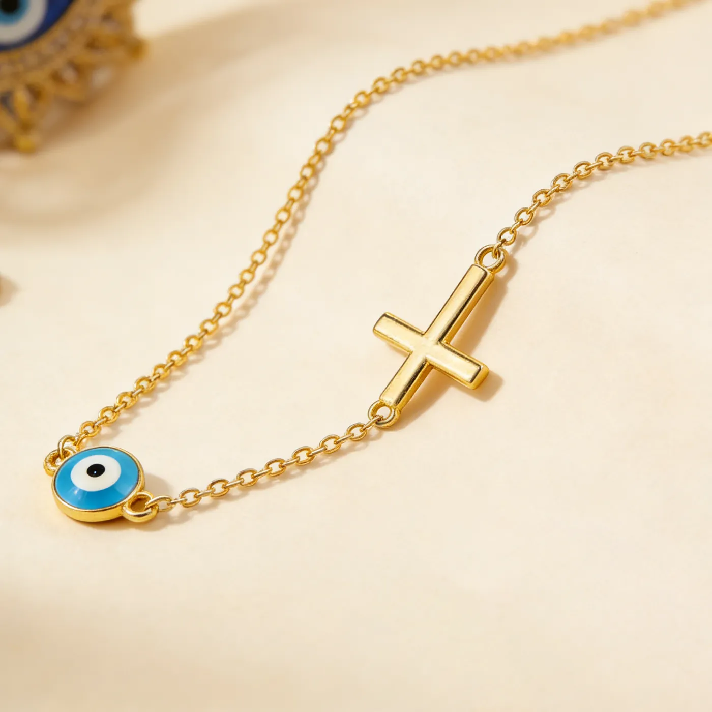 Authentic The Dual Aegis: Golden Layered Evil Eye and Cross Talisman