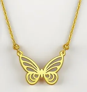 Authentic Gold Plated 925 Sterling Silver Necklace With Delicate Butterfly Pendant
