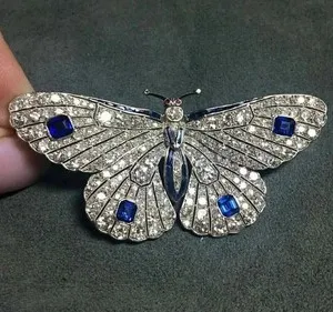 Authentic 2CT Round Lab Created Diamond Beauty Butterfly Brooch Pin 14K White Gold Plated