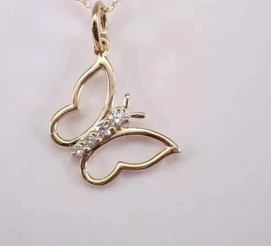 Authentic Butterfly Women Pendant Chain 14K Yellow Gold Plated 0.20cts Lab Grown Diamond