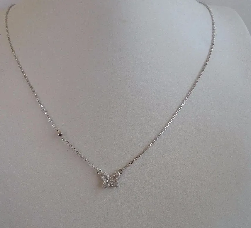 Authentic 0.50 Ct Round Cut Simulated Diamond Butterfly Pendant 14K White Gold Plated