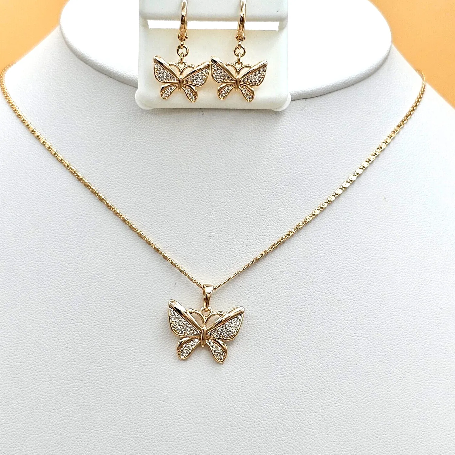 Authentic Hope’s Winged Light – 18K Gold‑Plated Butterfly & Clear Crystal Necklace & Earrings Set