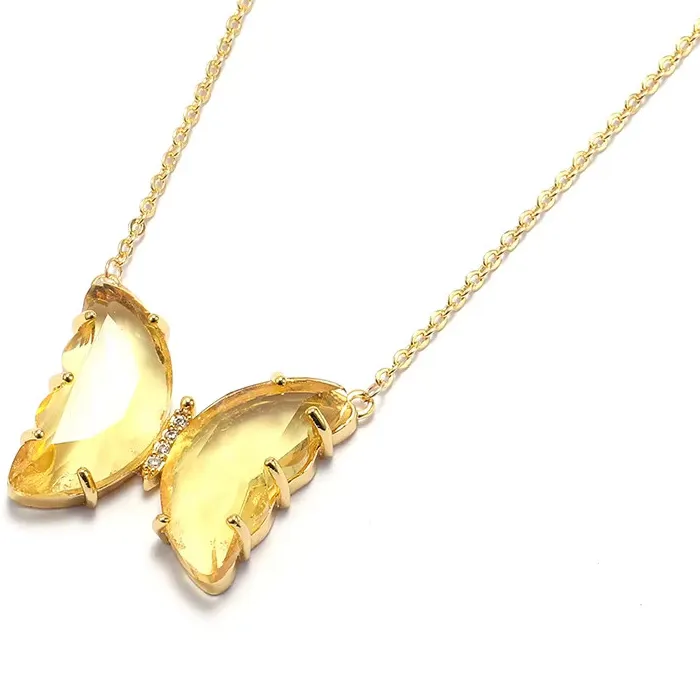 Authentic New Creative Gold Plated Glass Butterfly Necklace Clear Crystal Gift for Women