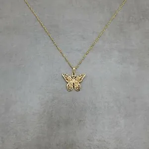 Authentic Butterfly 2-Layer GOLD Plated Necklace Animal Insect Wings Fluttering Nature