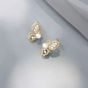 Authentic Marie Leah's Gold Plated White Simulated Pearl Butterfly Earrings