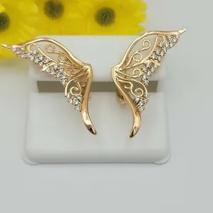 Authentic 18K Gold Plated. Butterfly Wings CZ Earrings.