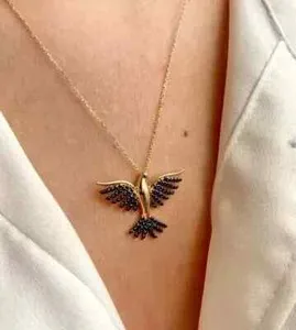 Authentic Women's Phoenix Pendant Lab-Created Diamond 2Ct Round Cut 14K Yellow Gold Plated