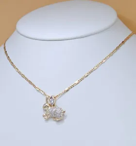 Authentic 18K Gold Plated Clear Crystals Rabbit Bunny Pendant Chain Necklace. Prosperity.
