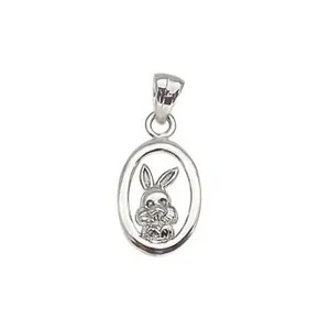 Authentic White Gold Plated Sterling Silver Rabbit Pendant Oval Frame – No Chain