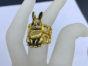 Authentic GOLD PLATED BUNNY RABBIT ORNATE RING SIZE 6