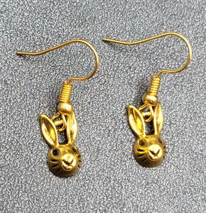 Authentic Bunny Rabbit Pierced Earrings Gold Plated Dangle Spring Easter 1/2"