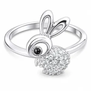 Authentic Warm Fortune Bunny Rabbit Pave Promise Ring for Her - 18K Gold Plated Cubic Zirc