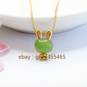 Authentic S925 Silver gold-plated natural Hetian jade pendant jasper rabbit necklace