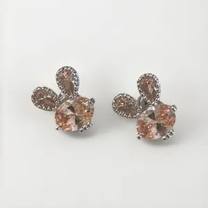 Authentic Enchanted Bunny Crystal Studs – Gold-Plated Champagne CZ Talisman for Joy & Protection