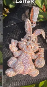 Authentic  Bling Ice Out Hop Hip Rabbit Pendant Necklace 14k Real Gold Plated 5AAA+ CZ