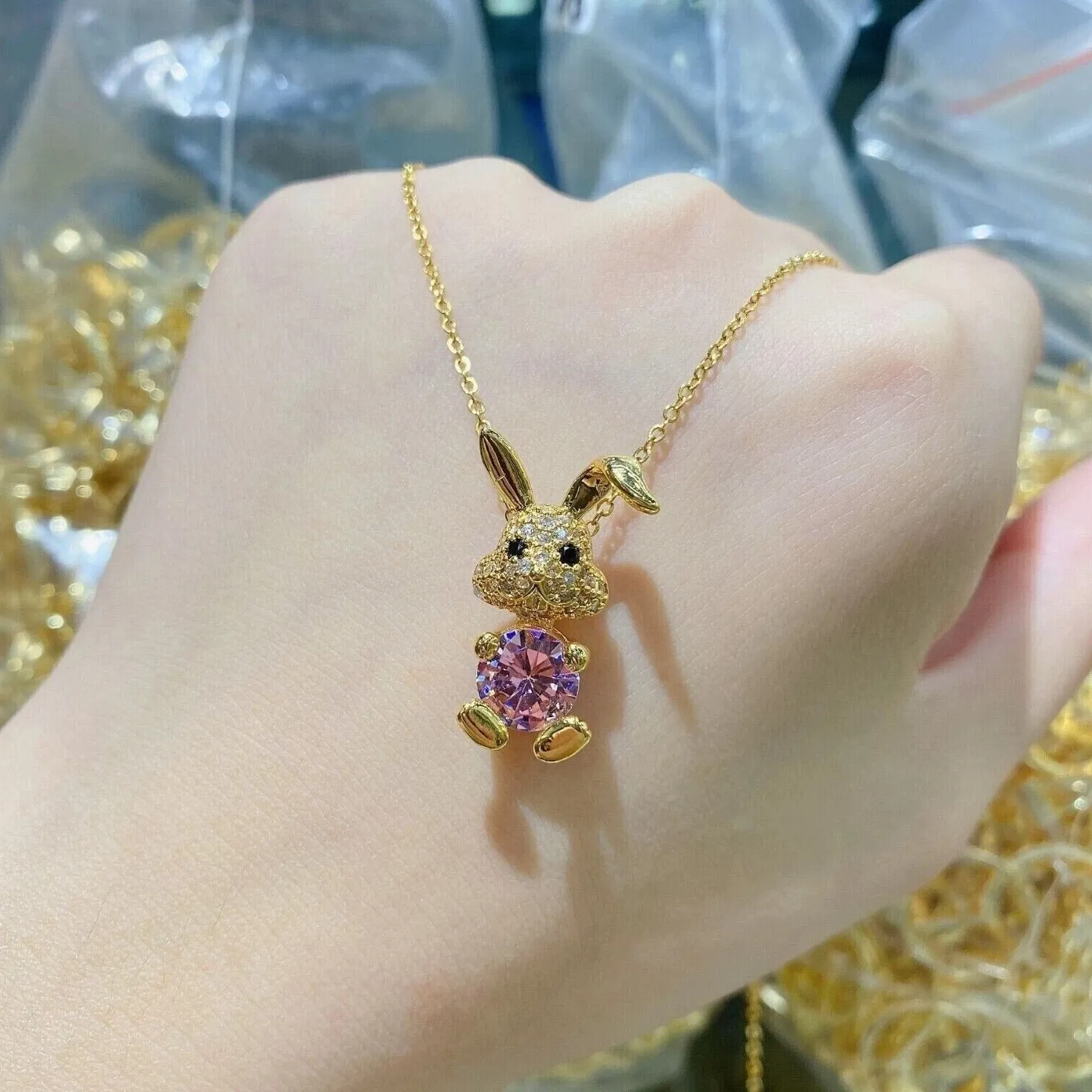 Authentic The Celestial Hare Amulet: 2.1-Carat Lab-Created Sapphire in Radiant 14K Gold Plate