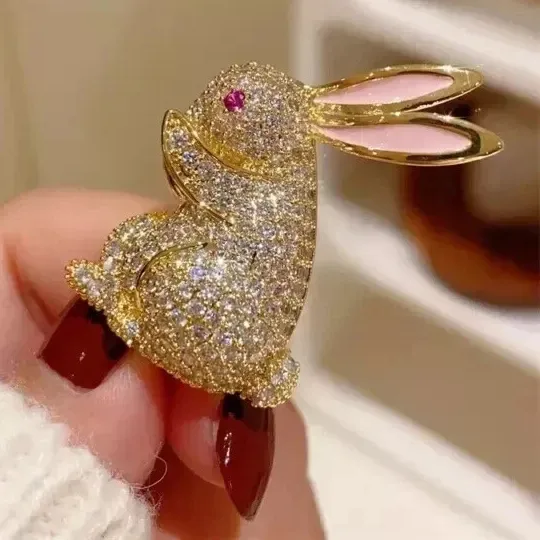 Authentic Moonlit Fertility Charm: 2 Carat Moissanite Rabbit Brooch