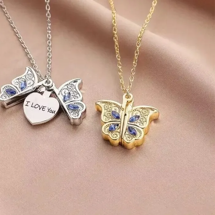 Authentic Exquisite Fashion Butterfly Necklace for Women I Love YOU Necklace Can Open Pendant Women's Jewelry Accessories Collares Mujer