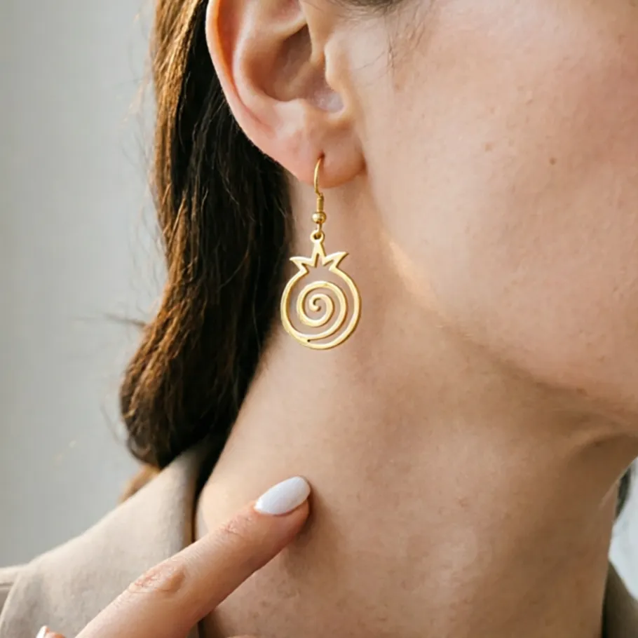Authentic Unique Swirl Pomegranate Dangle Earrings Silver Spiral Fruit Pendant Earring Daily Jewelry