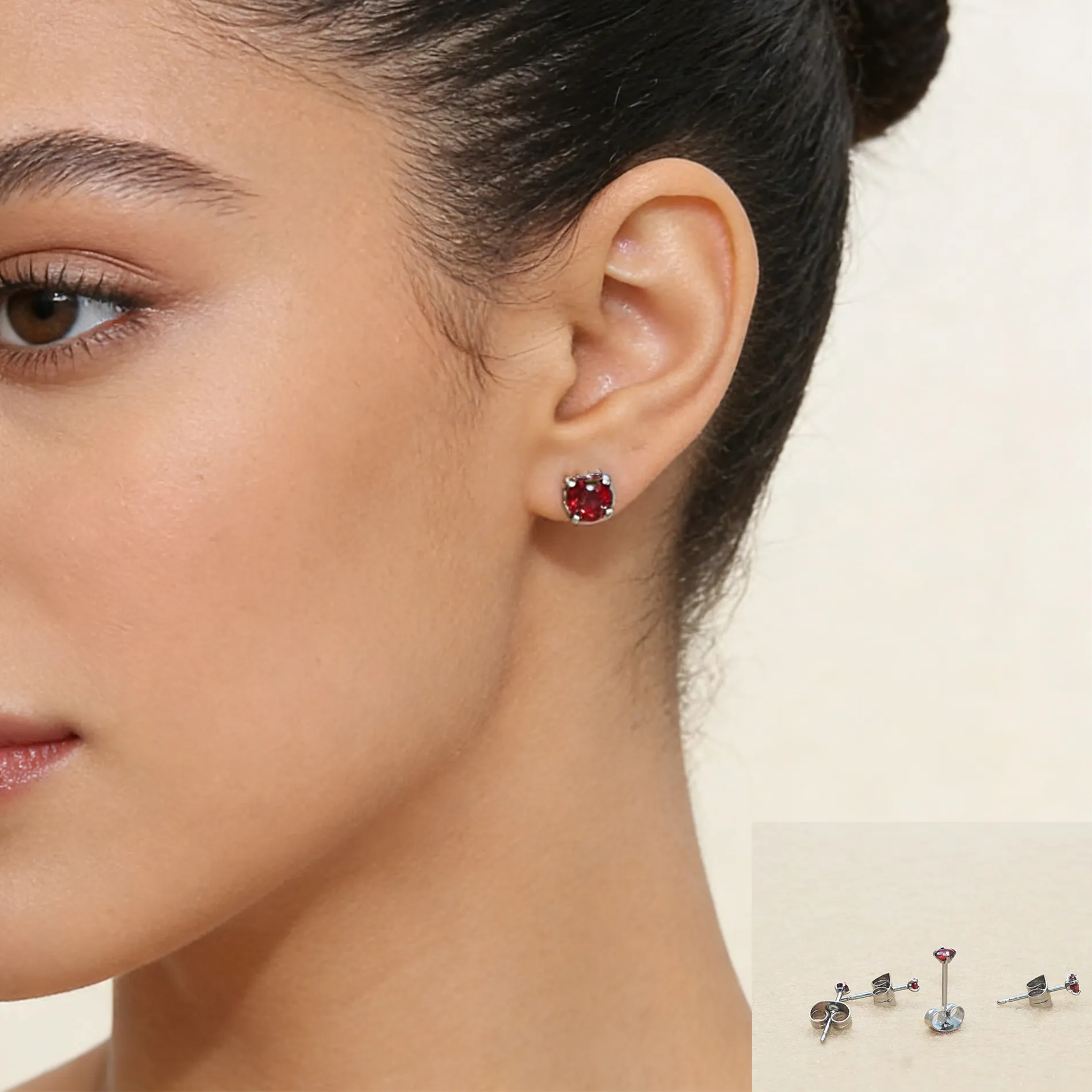 Authentic Pomegranate Red 2Mm Cz Stud Earrings 0.8Mm Thin Post Push Backs Seamless Minimalist Jewelry For Sensitive Ears Daily Acce