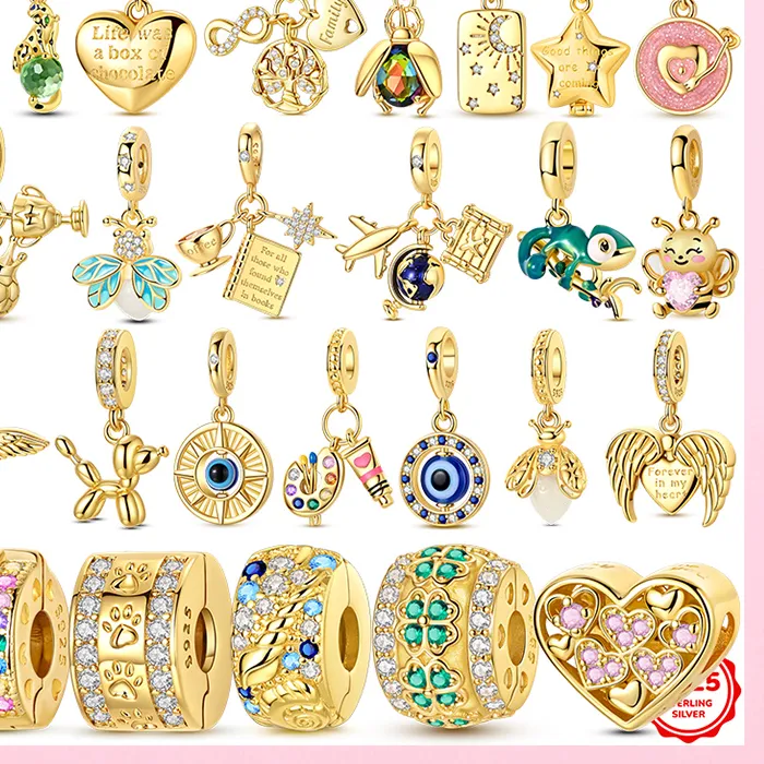 Authentic Original Charm Bead Pendent 925 Silver Gold Series Butterfly Firefly Earth Airplane Charm Fit Bracelet Bangle Woman Jewelry Gift