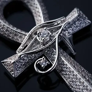 Authentic Radiant Ankh Cross Pendant in White Gold Plated Silver with Moissanite