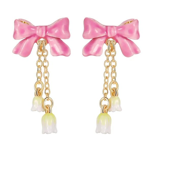 Authentic Whispers Of The Summer Nymph Pink Butterfly And Bellflower Talisman Earrings