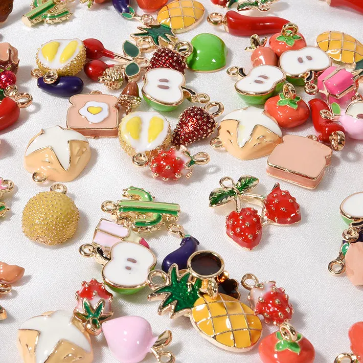 Authentic 6pcs/Lot 3D Vegetable Fruit Oil Drop Charms For Jewelry Making Supplies Cherry Durian Cute Pendant Handmade Bracelets Materials