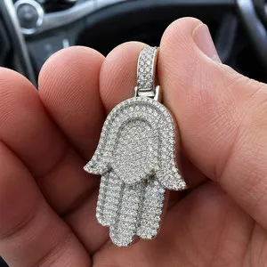 Authentic Radiant Sanctuary Hamsa Moissanite Talisman in 14k White Gold Over Sterling Silver
