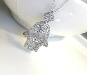 Authentic The Celestial Hamsa: 3 Carat Lab-Created Diamond Palm of Protection in Radiant 14k White Gold Finish