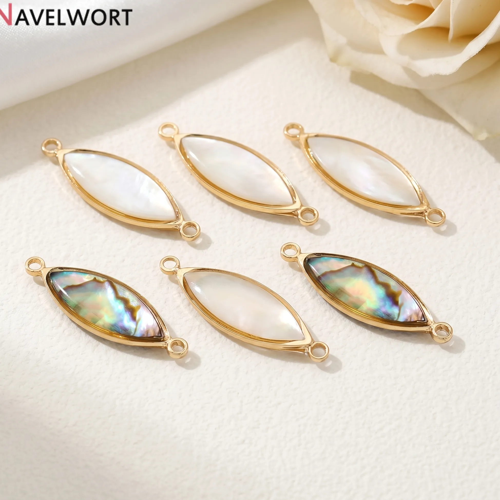 Authentic Radiant Tide 18K Gold-Plated Natural Shell Oval Talismanic Connectors