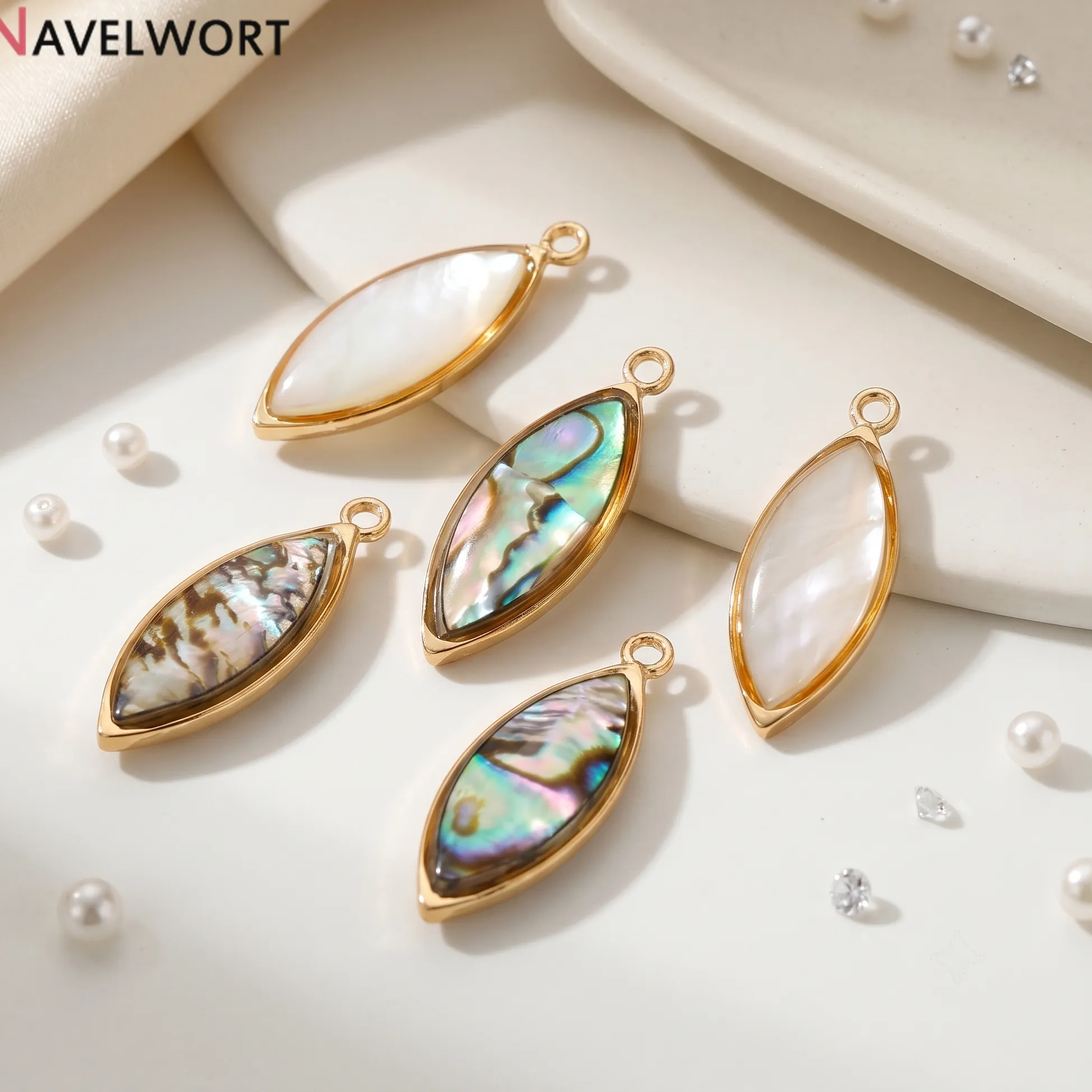 Authentic 18K Gold Plated Natural Shell Oval Charms Pendants For Making Jewelry,Pendants For Bracelet Earring Making Accessories
