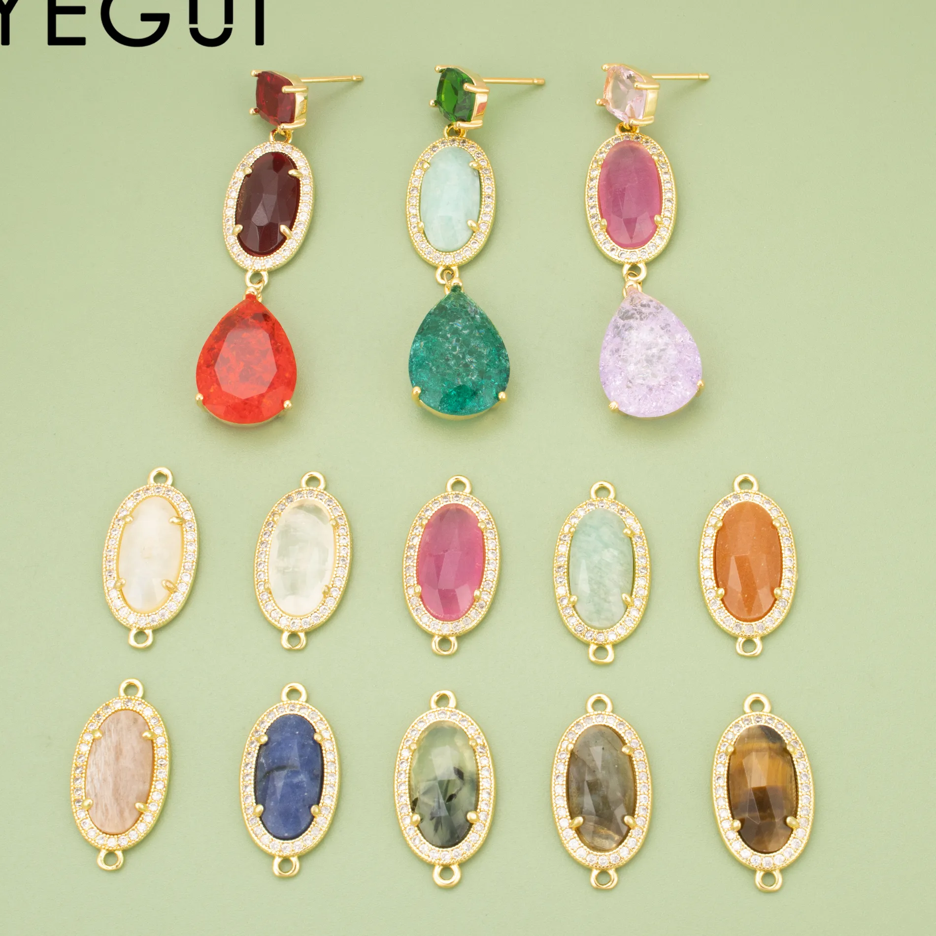 Authentic Twin Radiant MI19 Pendants: 18K Gold‑Plated Amulets with Natural Stone & Zircon Charms