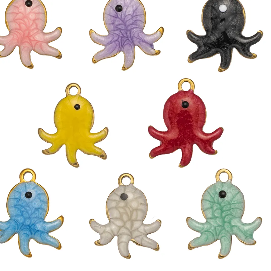 Authentic Mystic Animal Charms - 20pcs Gold-Plated Enamel Pendants of Fish, Crab, and More: DIY Your Spiritual Journey