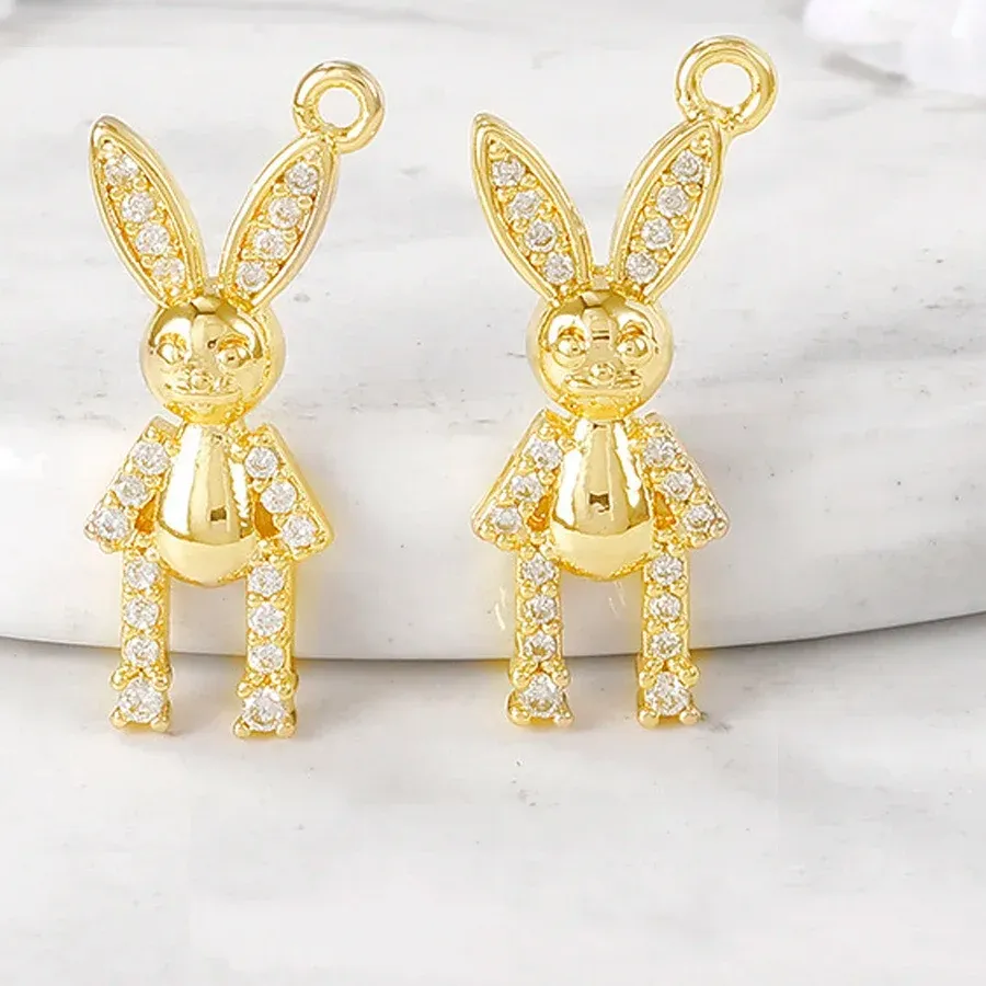 2Pcs 14K Gold Plated Cubic Zircon Animal Bear Rabbit Butterfly Charms Pendants for DIY Bracelet Necklace Jewelry Making