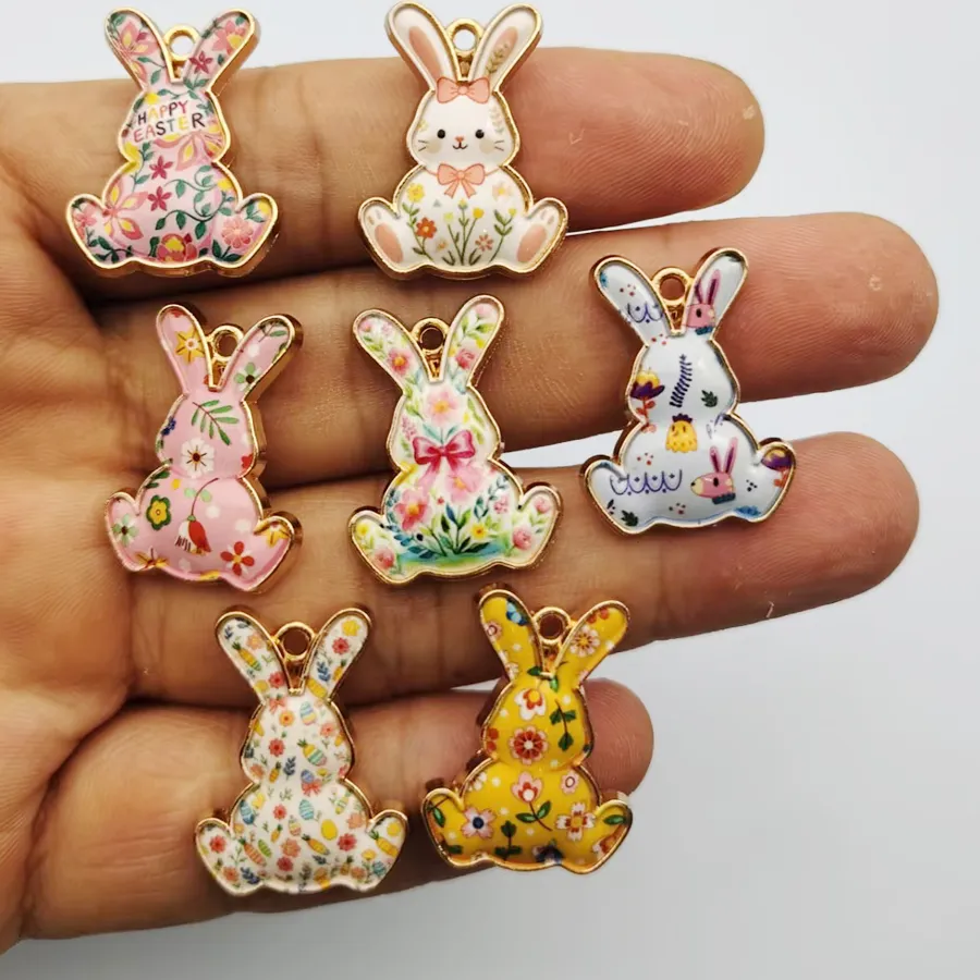 10pcs Easter Rabbit Charm Jewelry Accessories Diy Making Necklace Earring Pendant Keychain Charms Metal Gold Plated