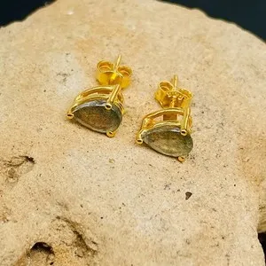 Authentic Ethereal Labradorite Teardrop Talismans in Gilded Sterling