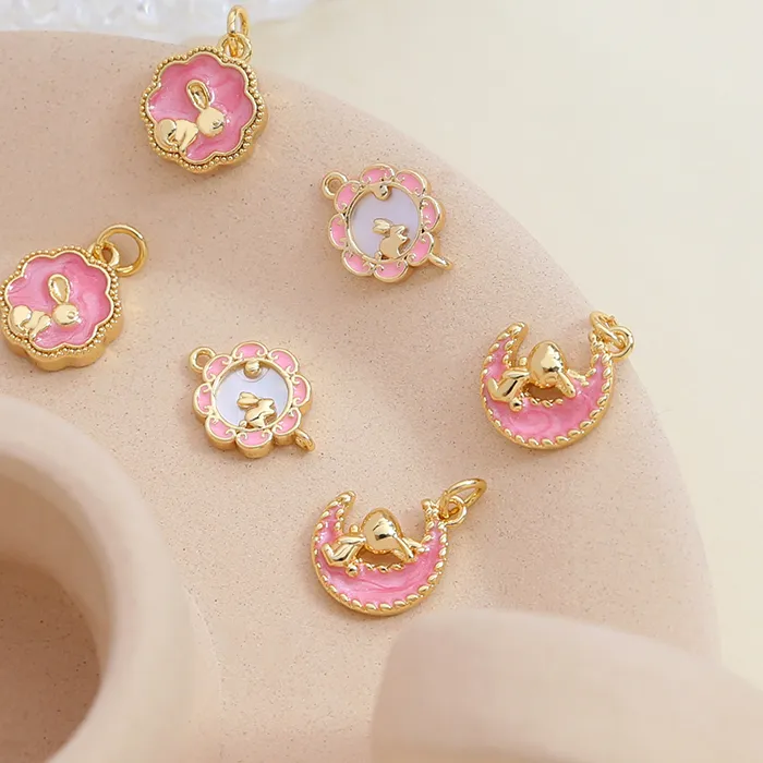 Authentic 4pcs Copper Gold Plated Fritillion Rabbit Pendant DIY Handmade Accessories Bracelet Necklace Ear Accessories Materials Charms