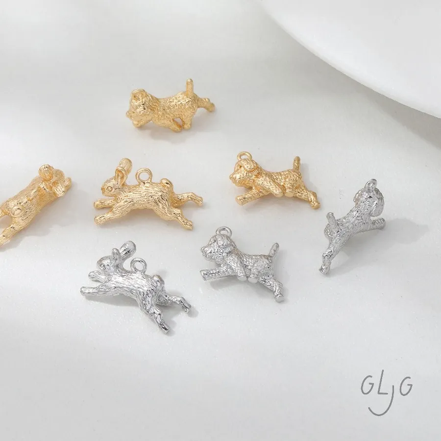 4CS Dainty Running Rabbit Dog Charms for Jewelry Findings Making Pendants Supplies DIY 14k Gold Plated Accessories