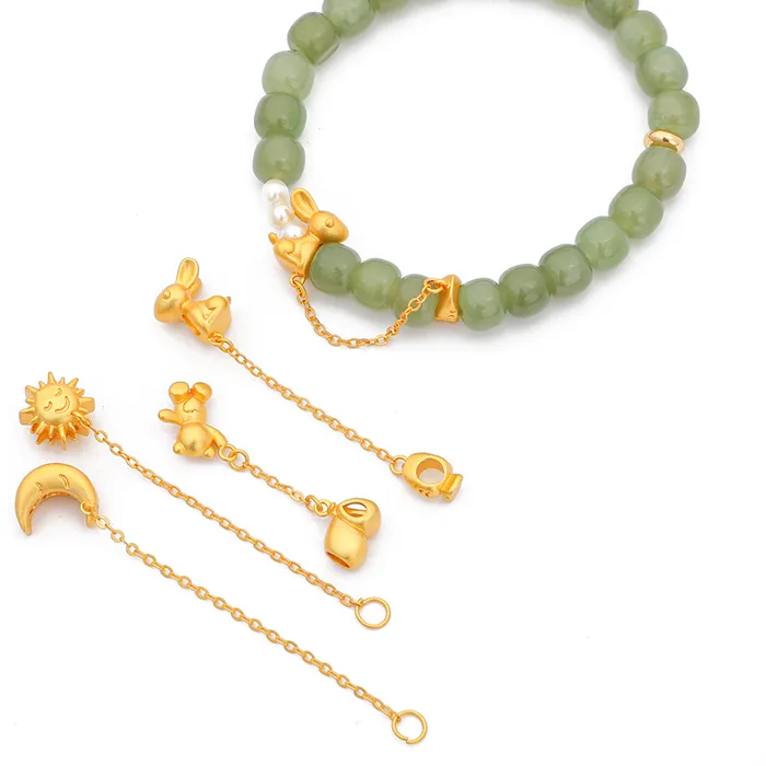 1pc Gold Plated Sun Moon Rabbit Bear Charms Spacer Bead Chain for DIY Bracelet Making Jewelry Findings