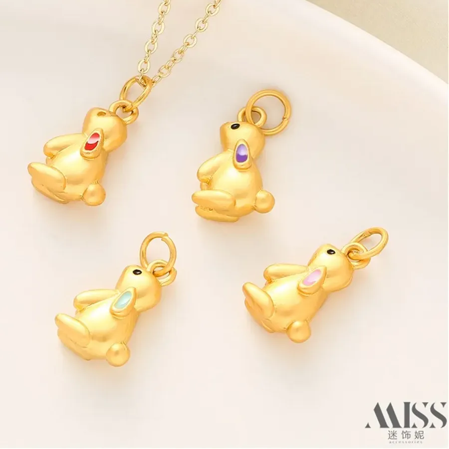 Authentic 18K Gold Color Rabbit Pendant DIY Accessories Handmade Bracelets Necklaces Jewelry Dripping Oil Charm Pendant