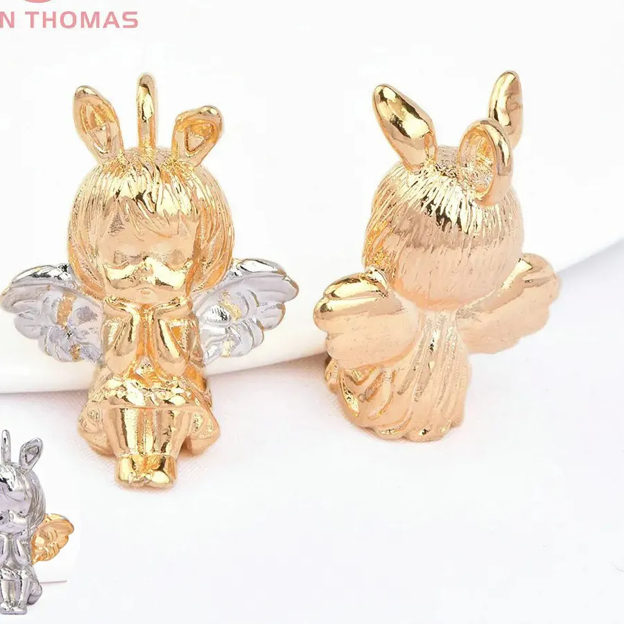 (7704) 2PCS 17.5x23MM 18K Gold Color Rabbit Ear Angel Girl Charms Pendants High Quality DIY Jewelry Making Findings