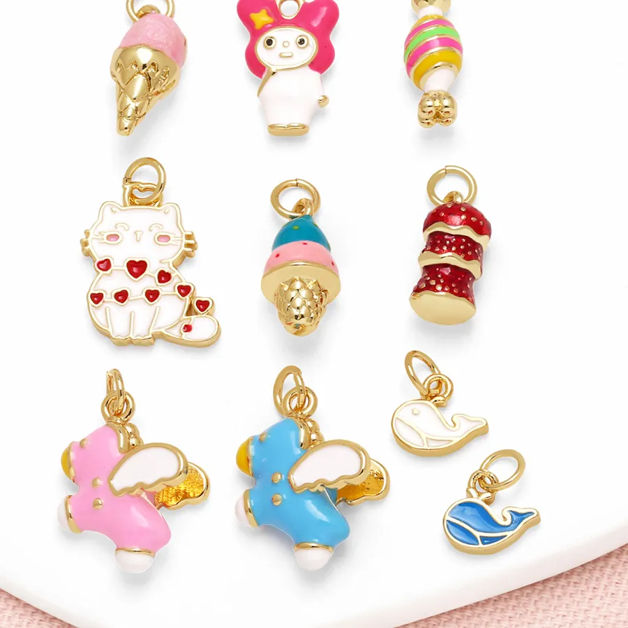 Authentic OCESRIO Trendy Enamel Ice Cream Charms for Bracelet Copper Gold Plated Cute Whale Unicorn Rabbit accesorios de joyería chma322
