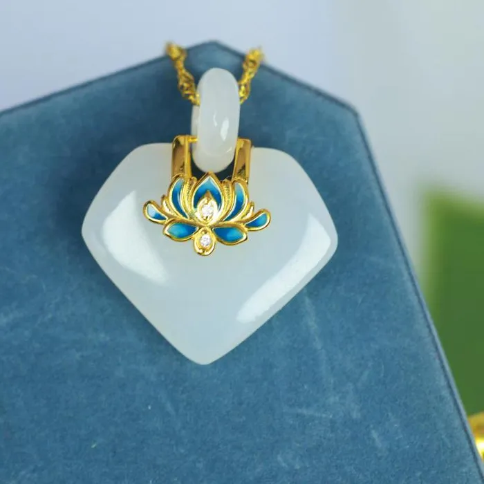 Authentic The Eternal Lotus: Sacred Hetian Jade Heart Amulet