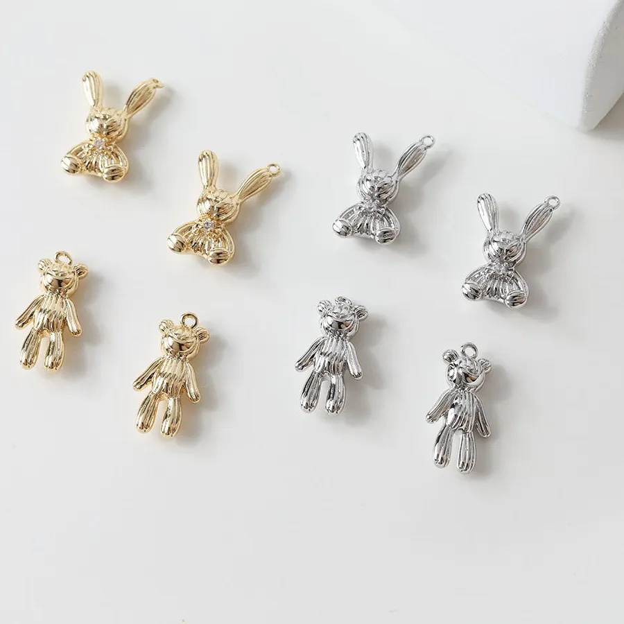 4PCS 14k Gold Plated Rabbit Bear Pendant Necklace Charms for Jewelry Making DIY Bracelet Hand Made Accessories