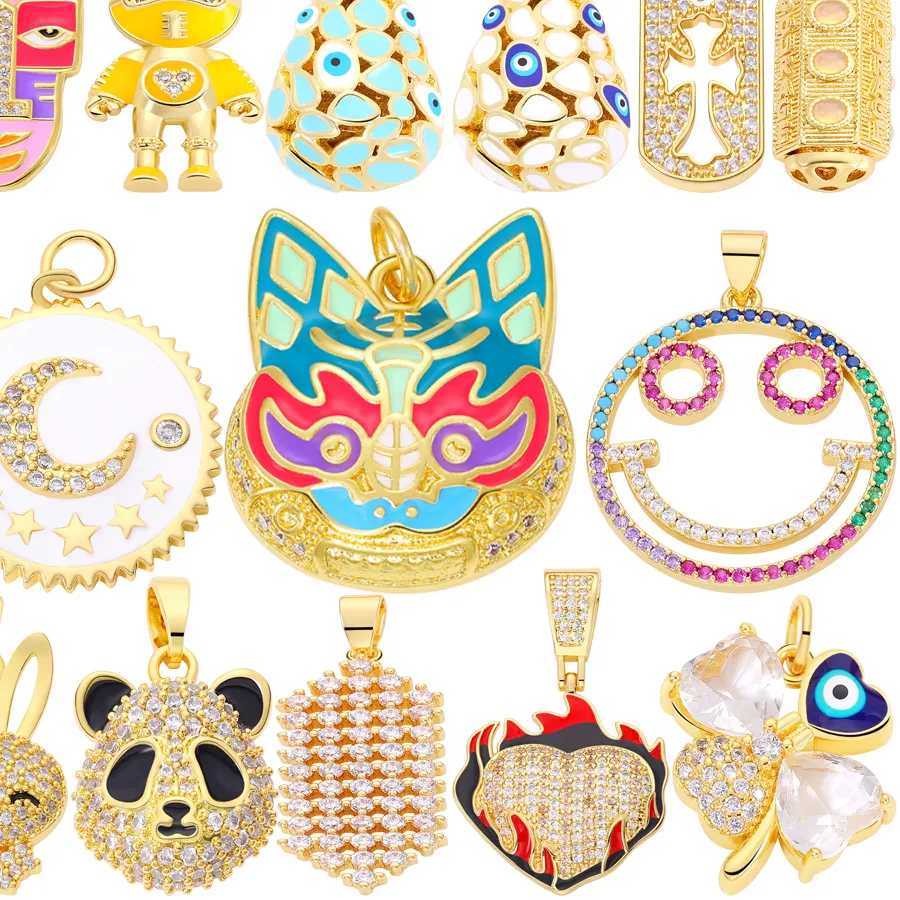 Handmade 18k Real Gold Plated Diy Pendant Moon Bear Panda Butterfly Rabbit Animal Charms Accessories for Jewelry Making