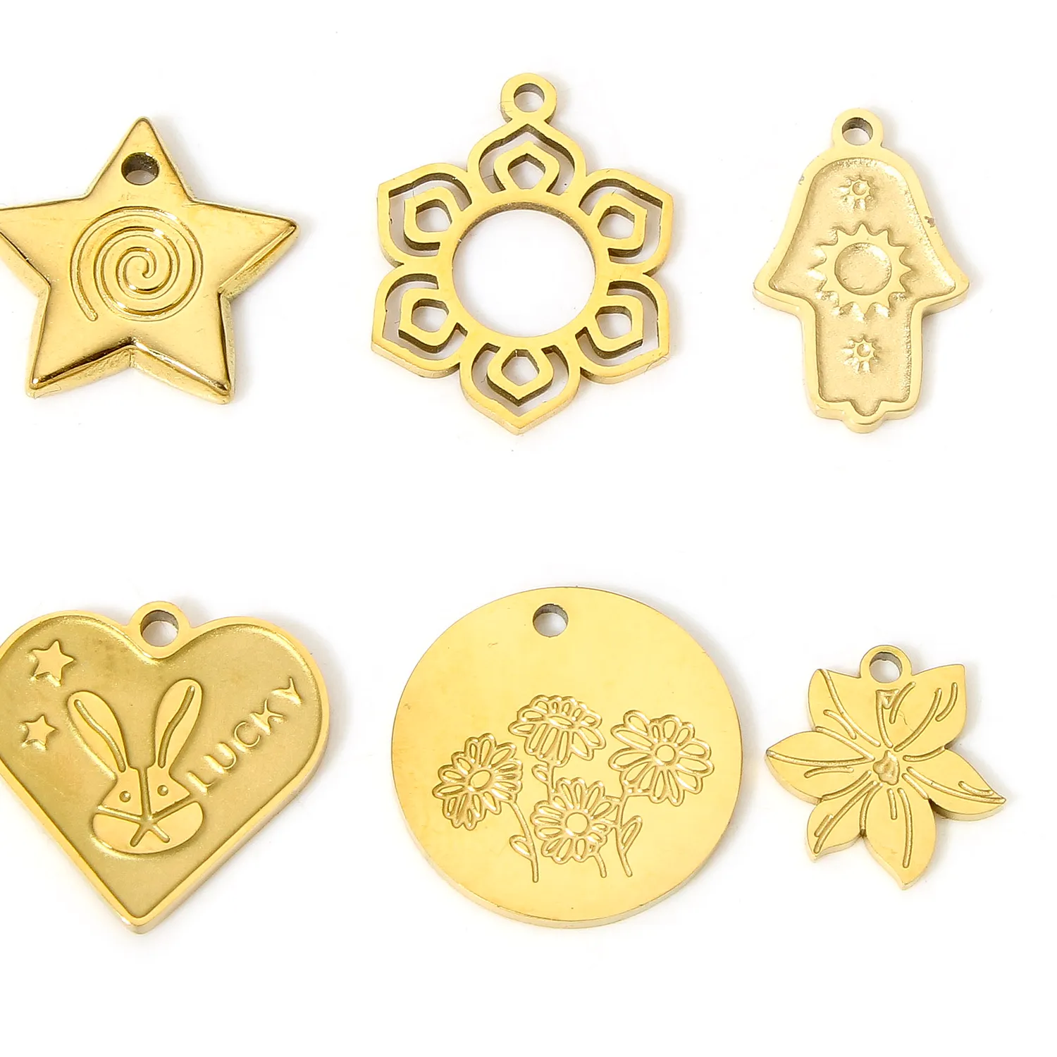 304 Flower Star Charms Gold Color Round Heart Rabbit Pendants For Jewelry Making Diy Necklace Handmade Supplies