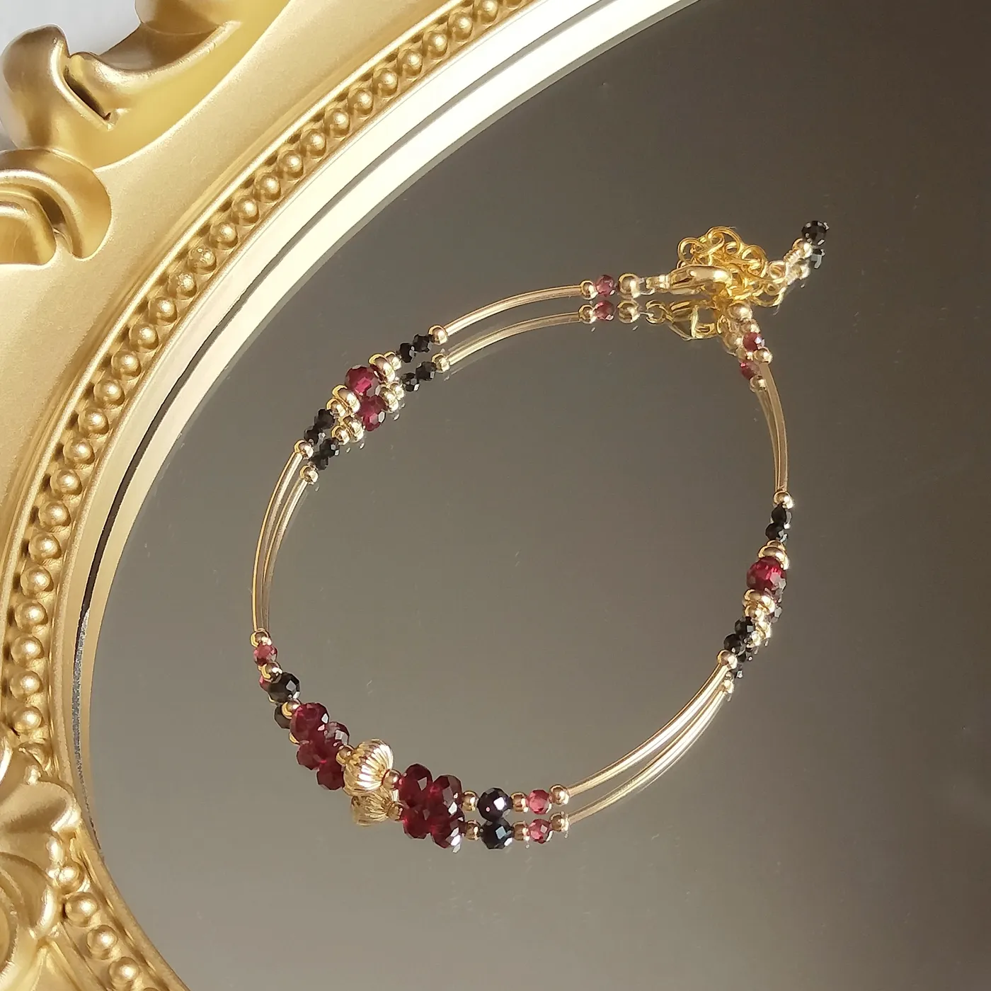 Lii Ji Garnet Black Spinel 14K Gold Filled Bracelet 17+3cm Natural Gemstone Handmade Delicate Jewelry For Women