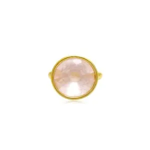 Authentic Oval Rose Quartz Ring Of Gentle Heart's Awakening- Gold Plated Sterling Silver Talisman